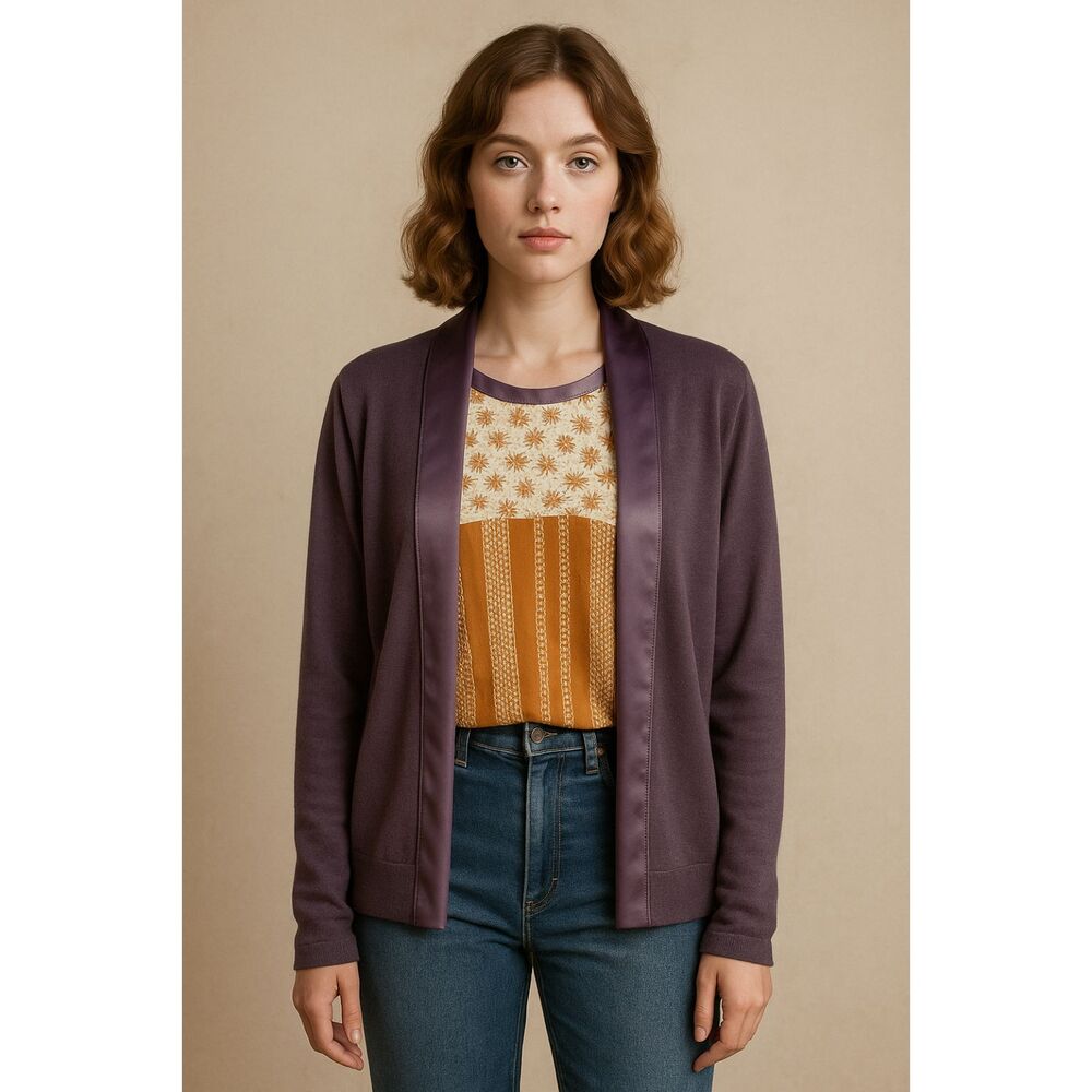 Vintage Japanese Purple Open Pullover Cardigan Sweater Top   Women's Size Medium